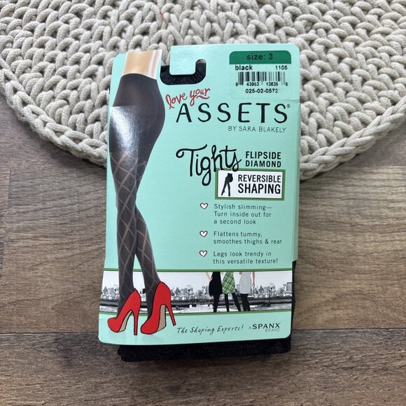 Spanx Assets Black Shaping Tights Diamond Reversible Womens 3  155-180lbs NEW - Picture 1 of 4